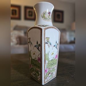 Andrea by Sadek   Handpainted Floral Bird Large Vase